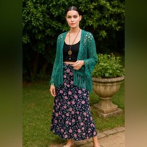 Herbatomia Pink And Blue Floral Midi Flowy Skirt Size 2XL XXL New With Tags